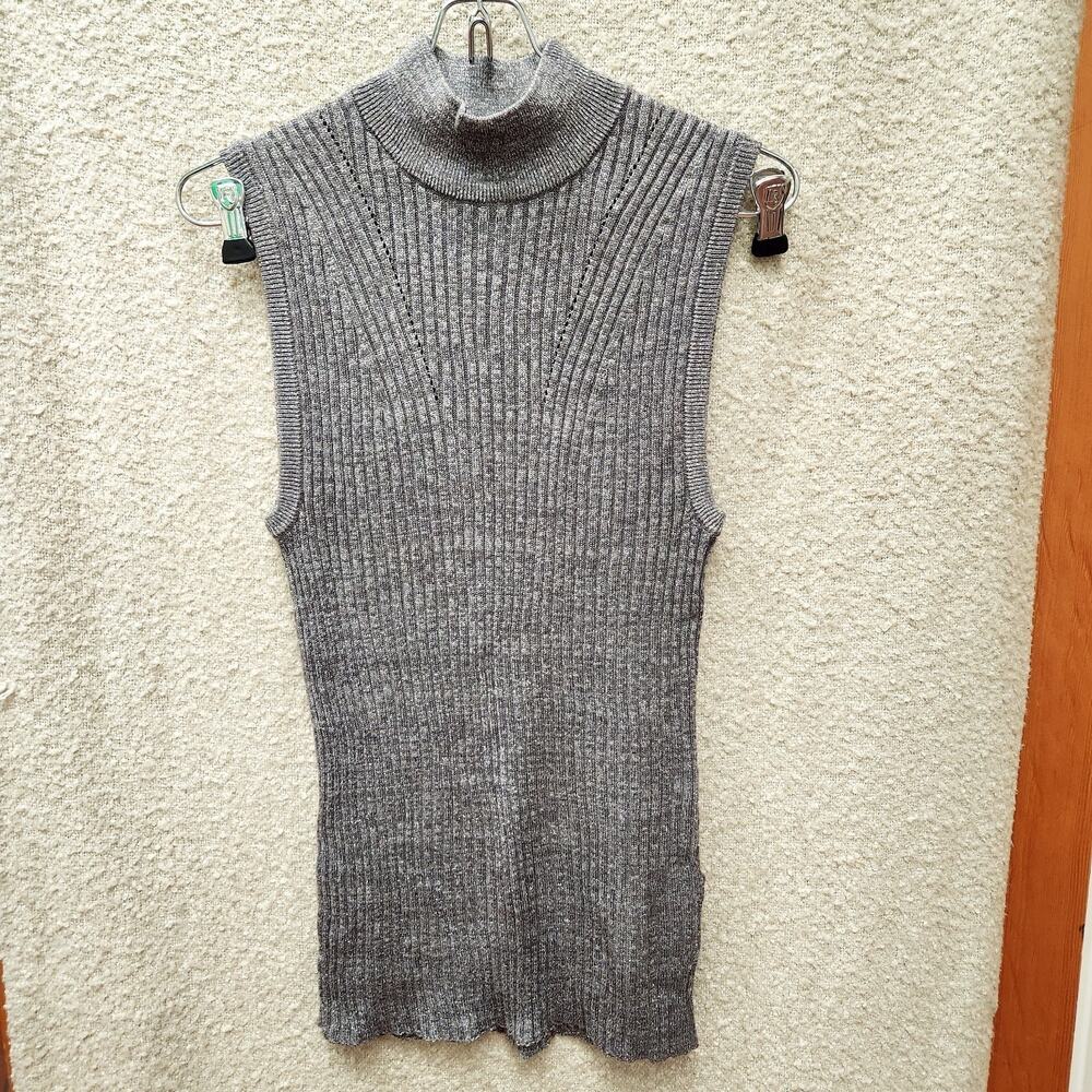 G Star Raw Silver Sparkle Knitted Stretch Mock Neck Sleeveless Top Shirt Size S